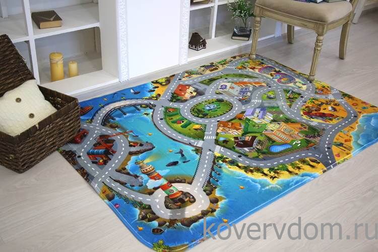 Детский развивающий 3D ковер с дорогами Сказочный Городок у моря 86031 Детский развивающий 3D ковер с дорогами Сказочный Городок у моря 86031