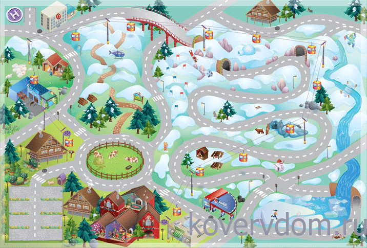 Детский развивающий 3D ковер с дорогами Сказочная Зимняя Ферма 86032 Детский развивающий 3D ковер с дорогами Сказочная Зимняя Ферма 86032