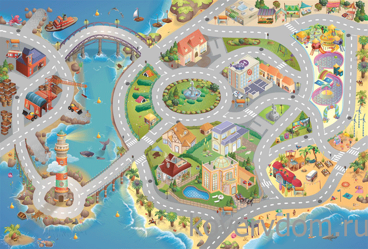 Детский развивающий 3D ковер с дорогами Сказочный Городок у моря 86031 Детский развивающий 3D ковер с дорогами Сказочный Городок у моря 86031